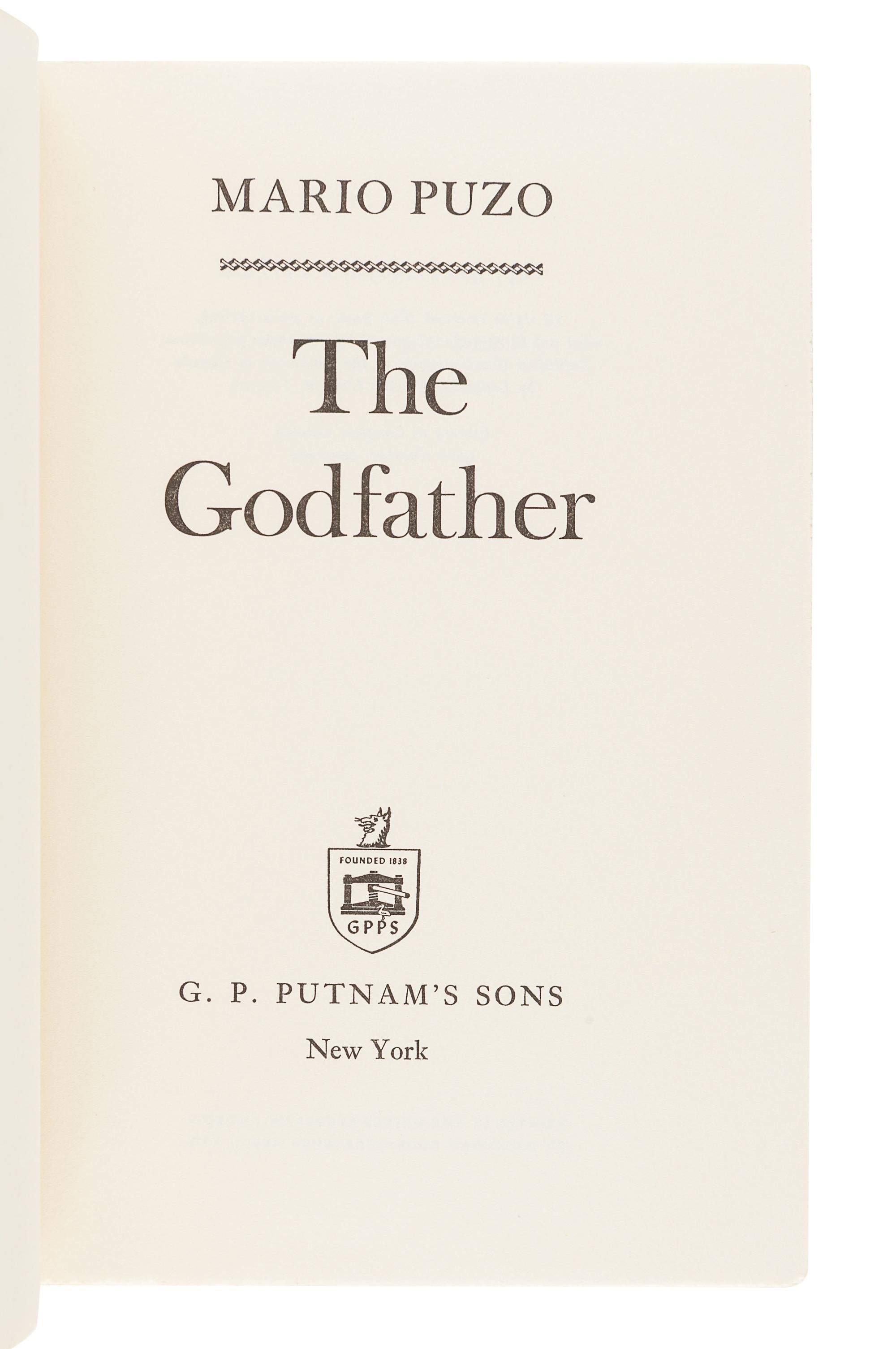 PUZO, Mario (1920-1999). The Godfather . New York: G.P. Putnam's Sons, 1969.