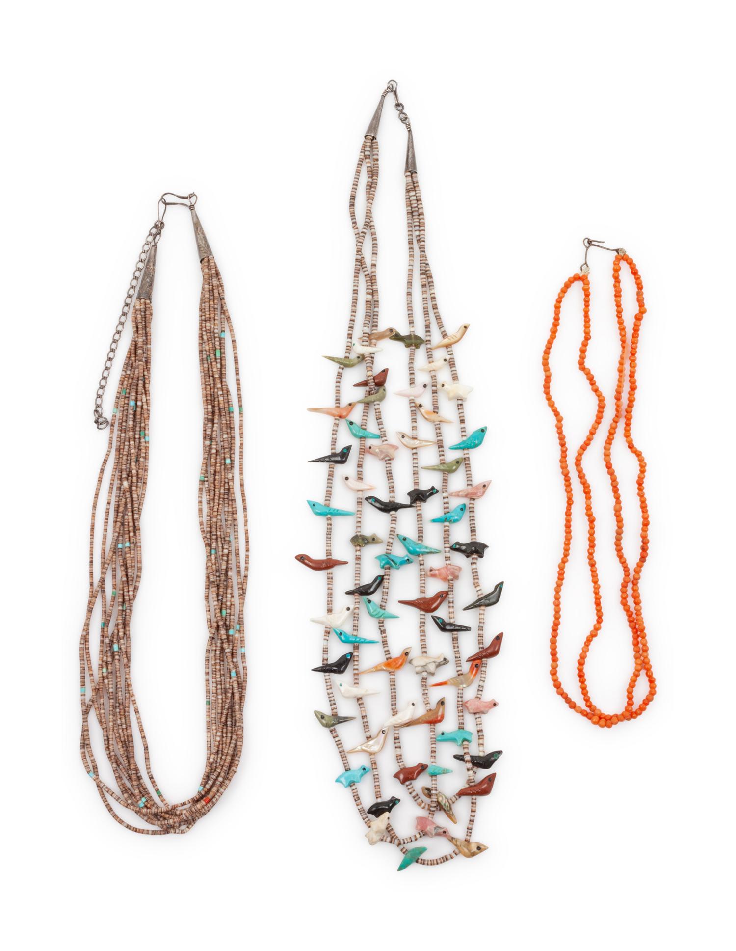 Zuni Fetish Necklace AND Two Pueblo Multi-Strand Necklaces