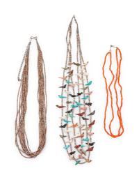 Zuni Fetish Necklace AND Two Pueblo Multi-Strand Necklaces