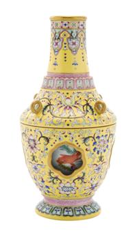 A Famille Jaune Porcelain Vase Height 11 1/4 inches.
