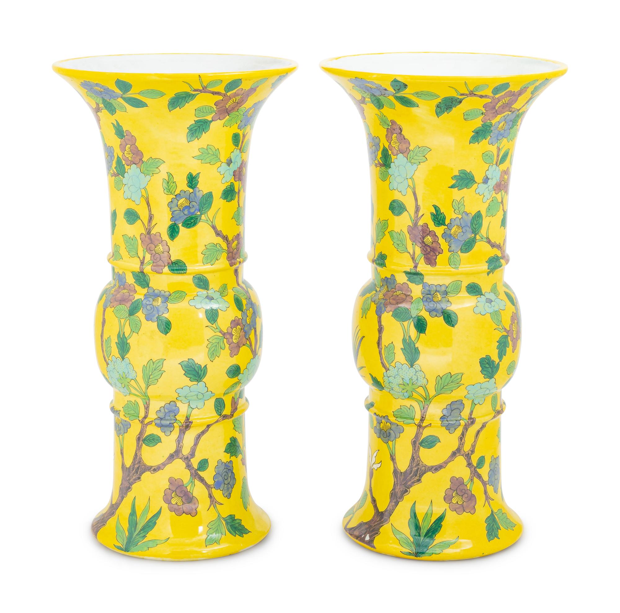 A Pair of Continental Yellow-Ground Porcelain Vases Retailed by Cartier