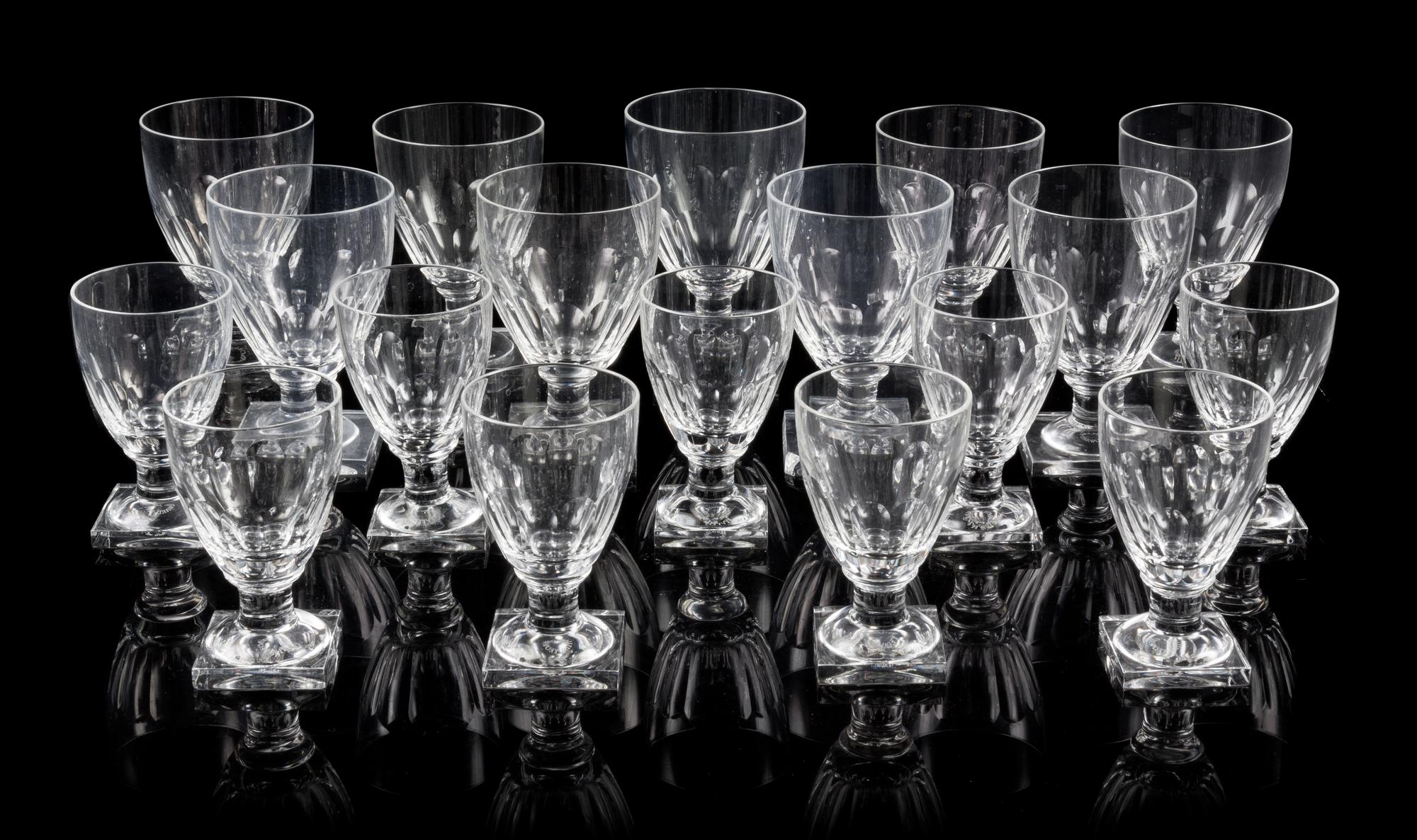 A William Yeoward Glass Partial Stemware Service Height of water goblets 5 3/8 inches.