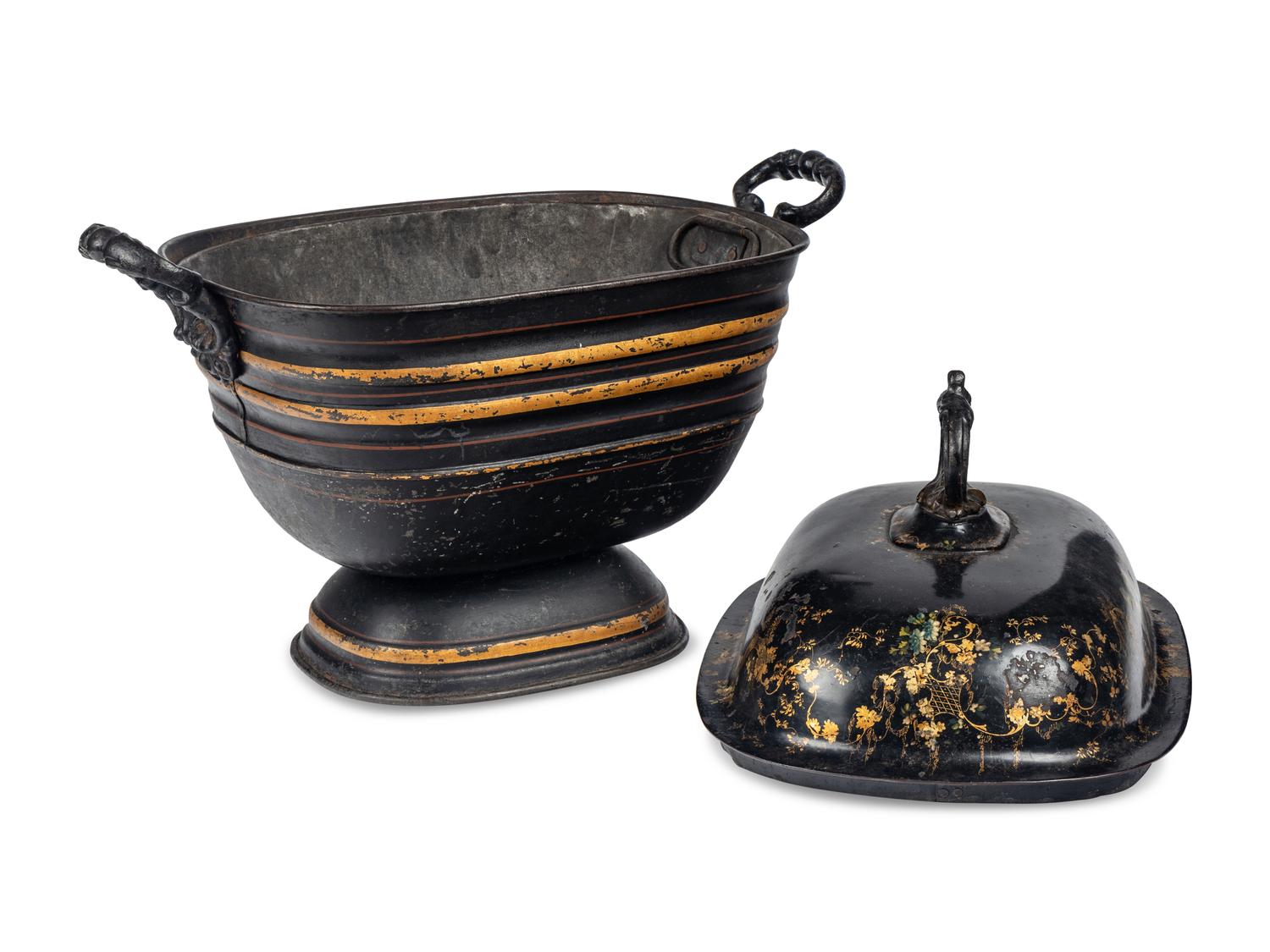 An English Painted and Parcel Gilt Tôle Wine Cooler