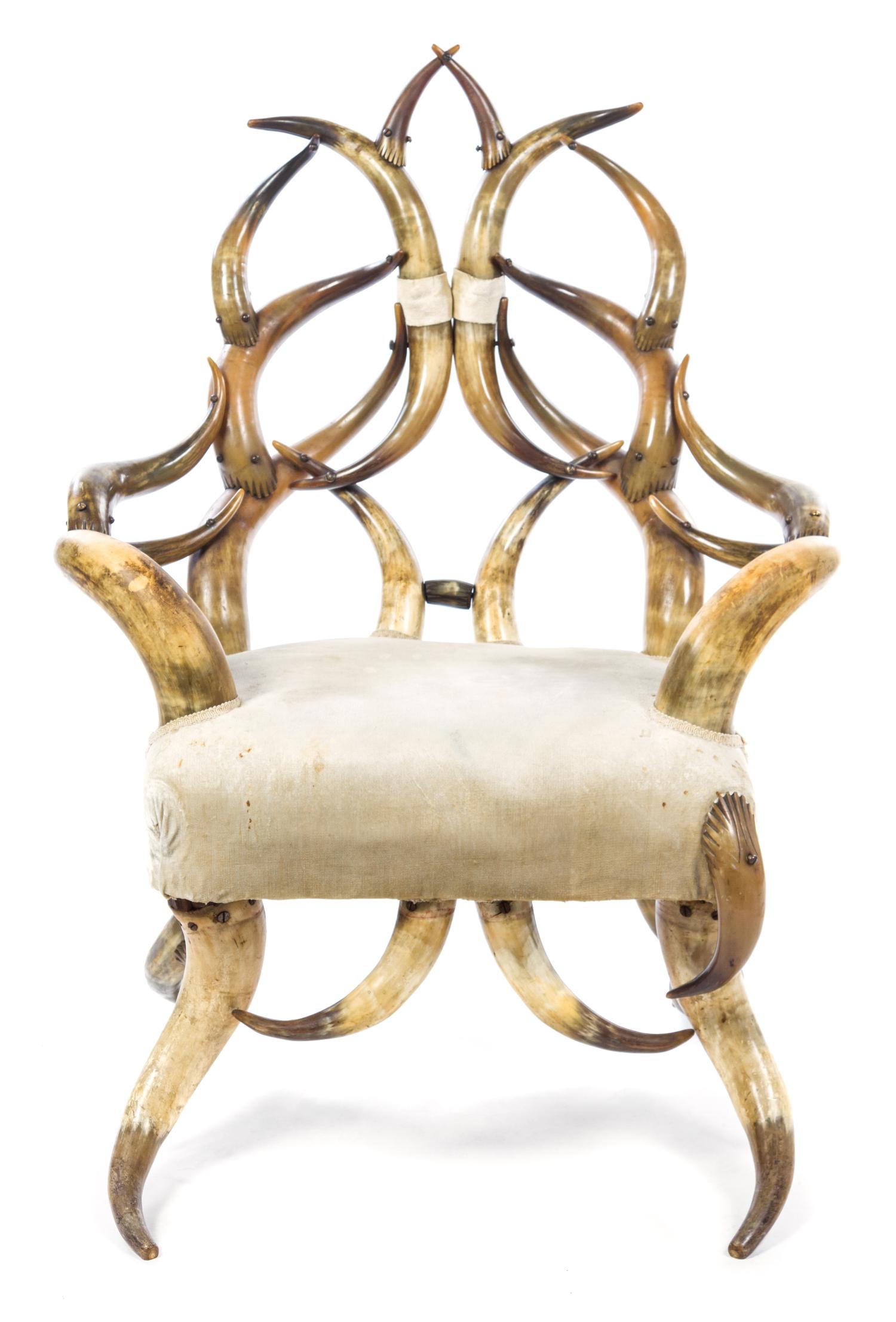 A Victorian Horn Armchair Height 45 x width 33 x depth 25 1/2 inches. — LATE 19TH CENTURY