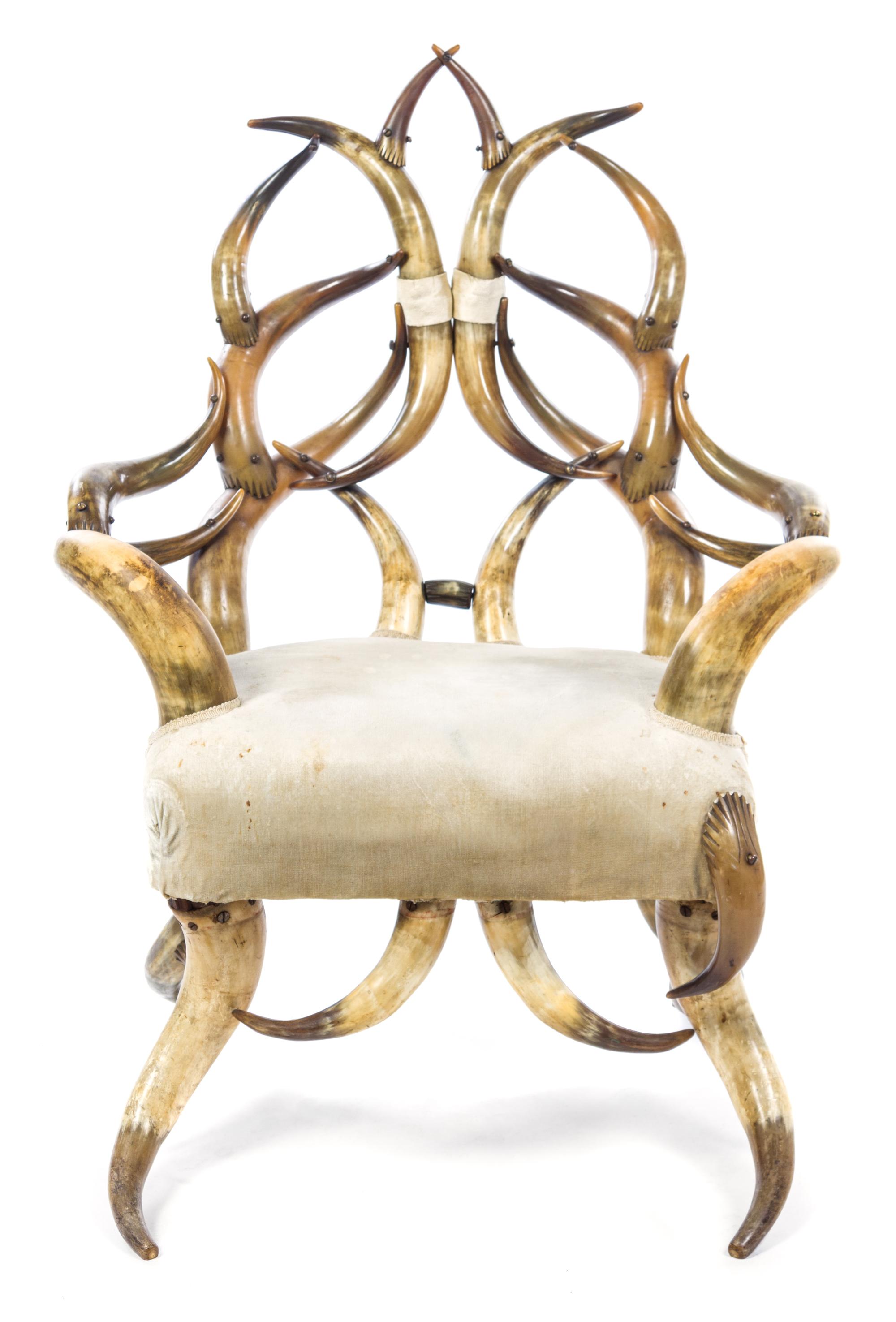 A Victorian Horn Armchair Height 45 x width 33 x depth 25 1/2 inches. — LATE 19TH CENTURY