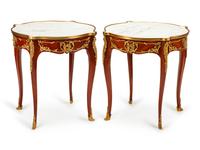 A Pair of Louis XV Style Gilt Metal Mounted Gueridons