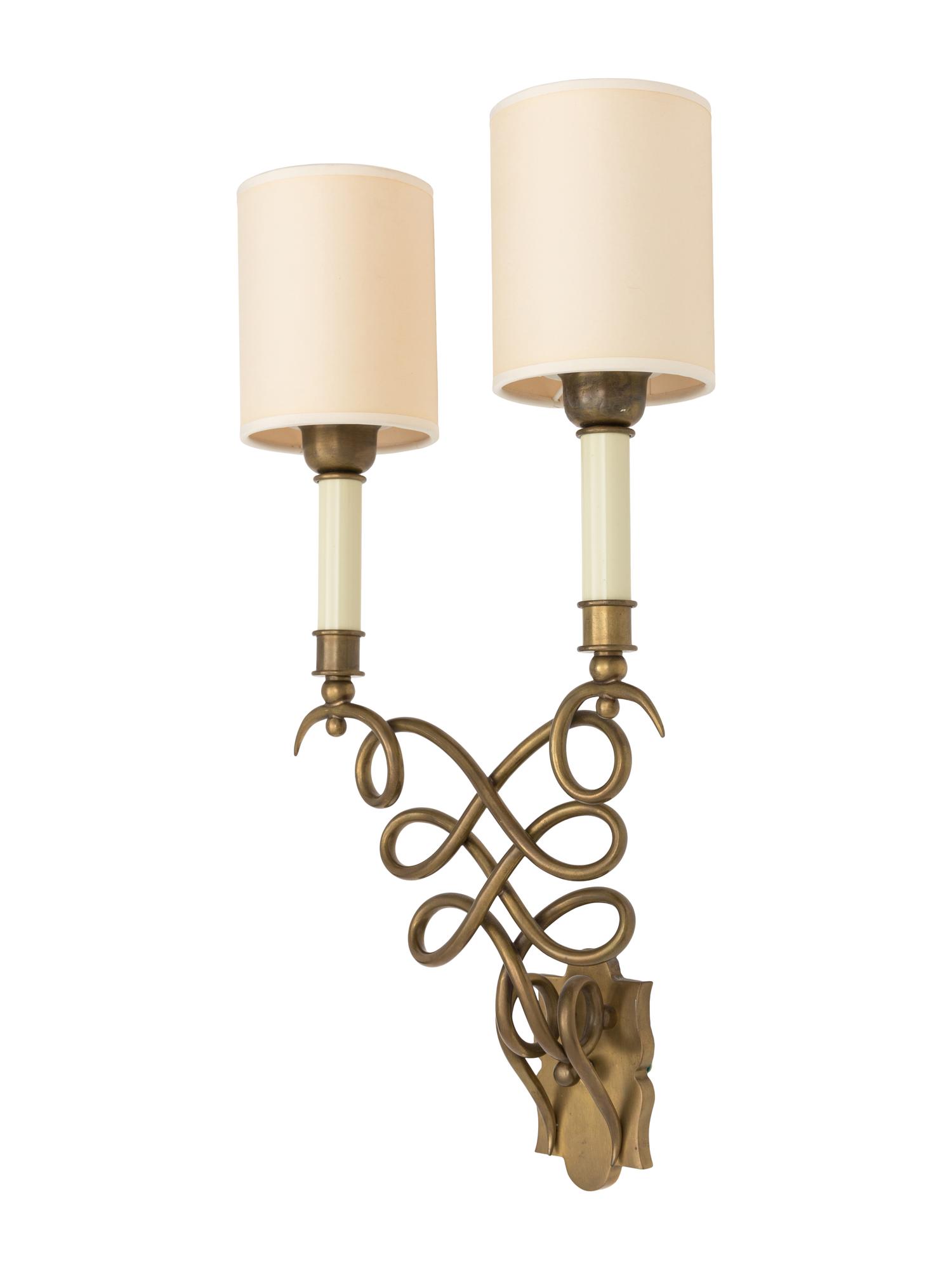 A Pair of Contemporary Brass Two-Light Sconces