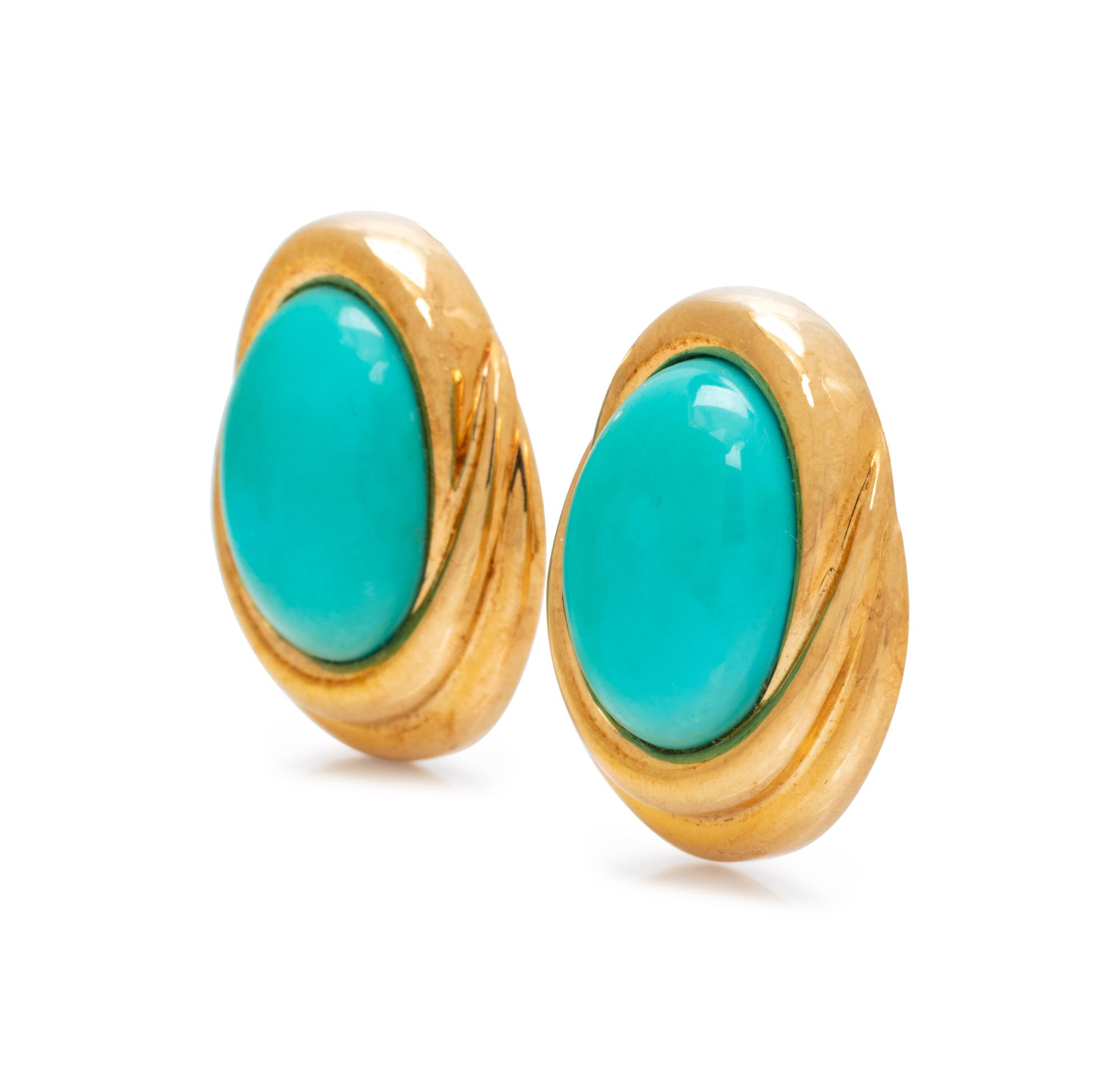 YELLOW GOLD AND TURQUOISE EARCLIPS