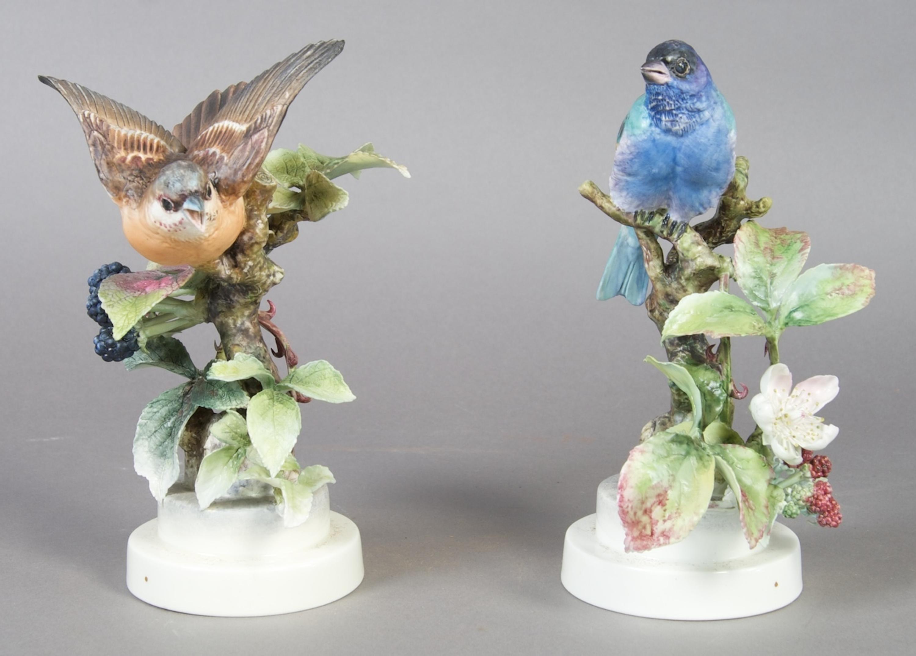 A Pair of Royal Worcester Dorothy Doughty Birds, Indigo Bunting, Height 9 inches.