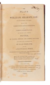 SHAKESPEARE, William (1564-1616). The Works of Shakespear in Six Volumes. Carefully Revised and Corrected by the former Editions . Sir Thomas Hanmer, editor. London: J. and P. Knapton, [&c.], 1745.