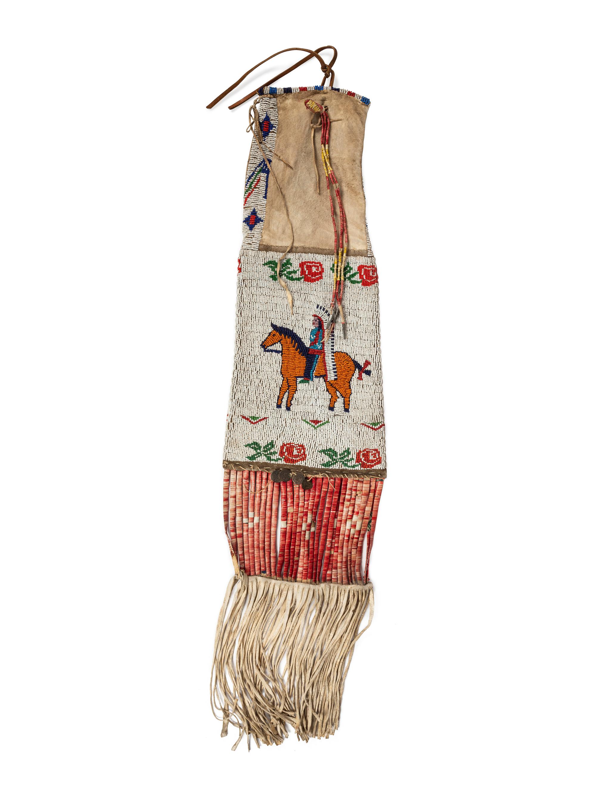 Sioux Pictorial Beaded Hide Tobacco Bag, with Horse and Rider