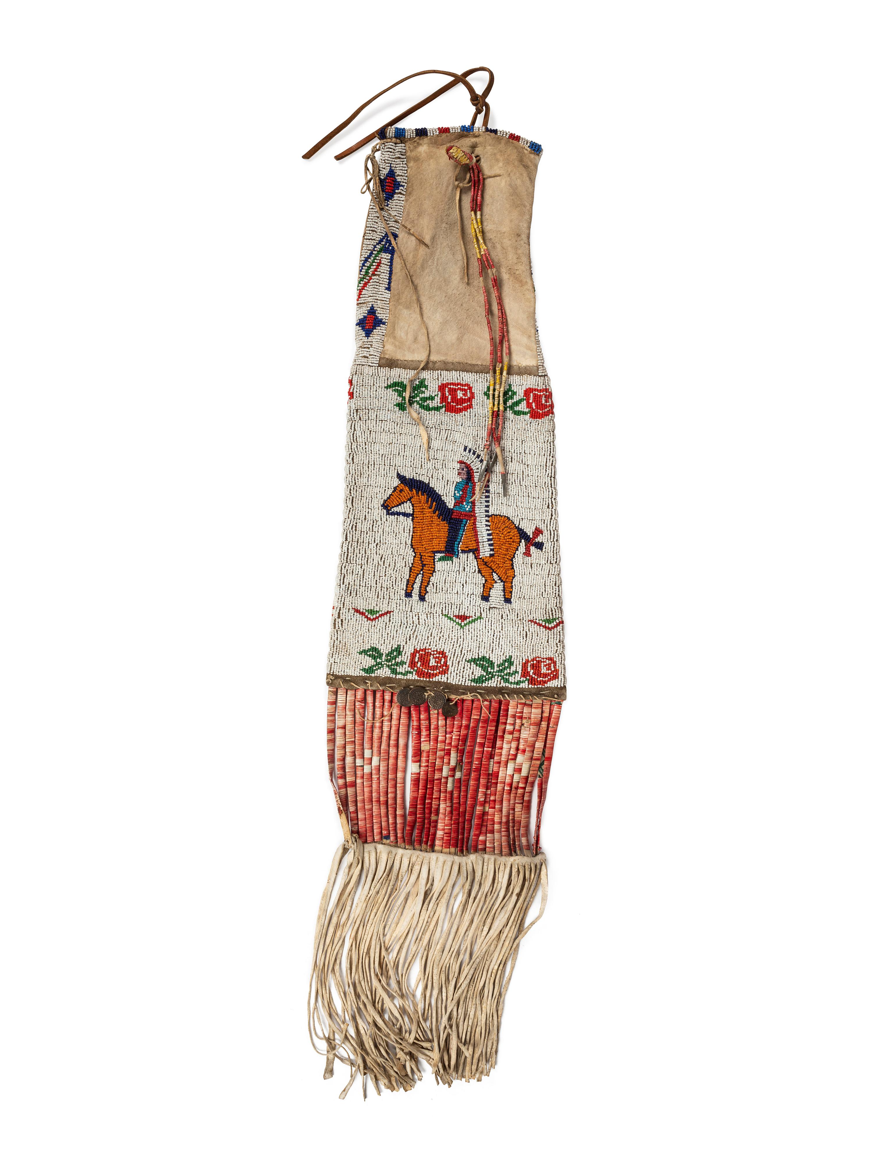 Sioux Pictorial Beaded Hide Tobacco Bag, with Horse and Rider