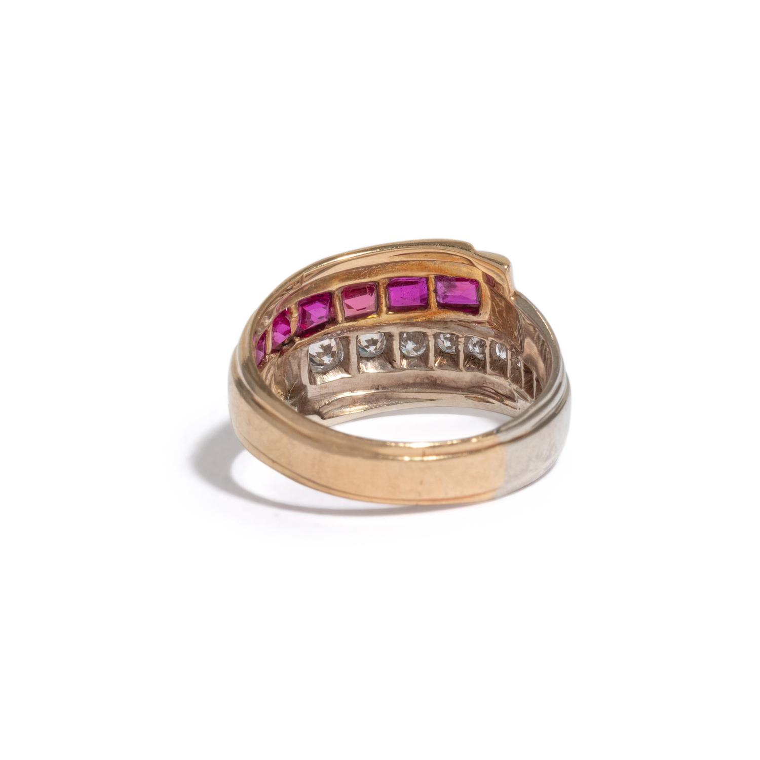 RETRO, YELLOW GOLD, RUBY, AND DIAMOND RING