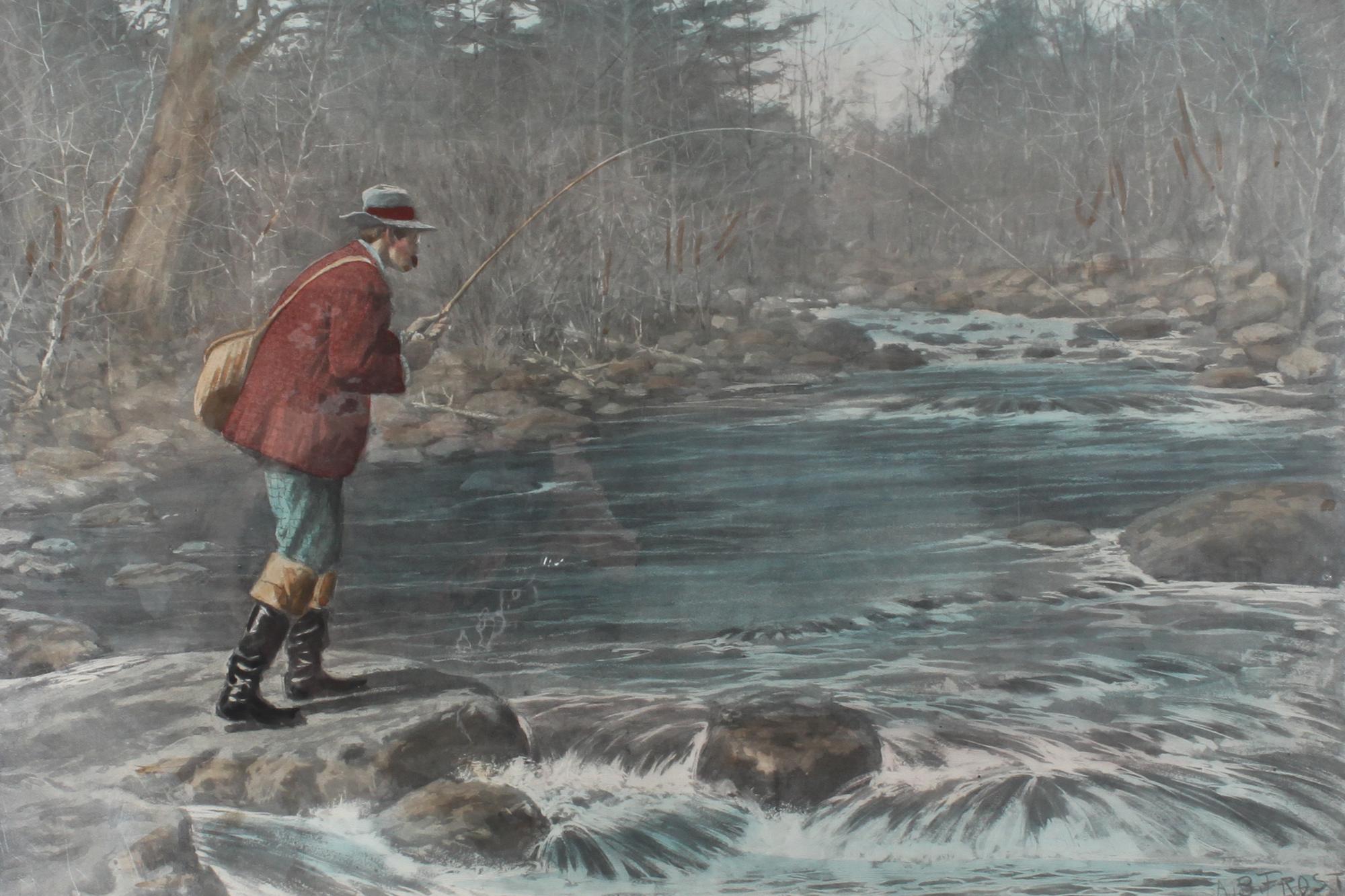 Six Hand Colored Fishing Prints Height 15 x width 10 inches (largest) — LATE 19TH/EARLY 20TH CENTURY