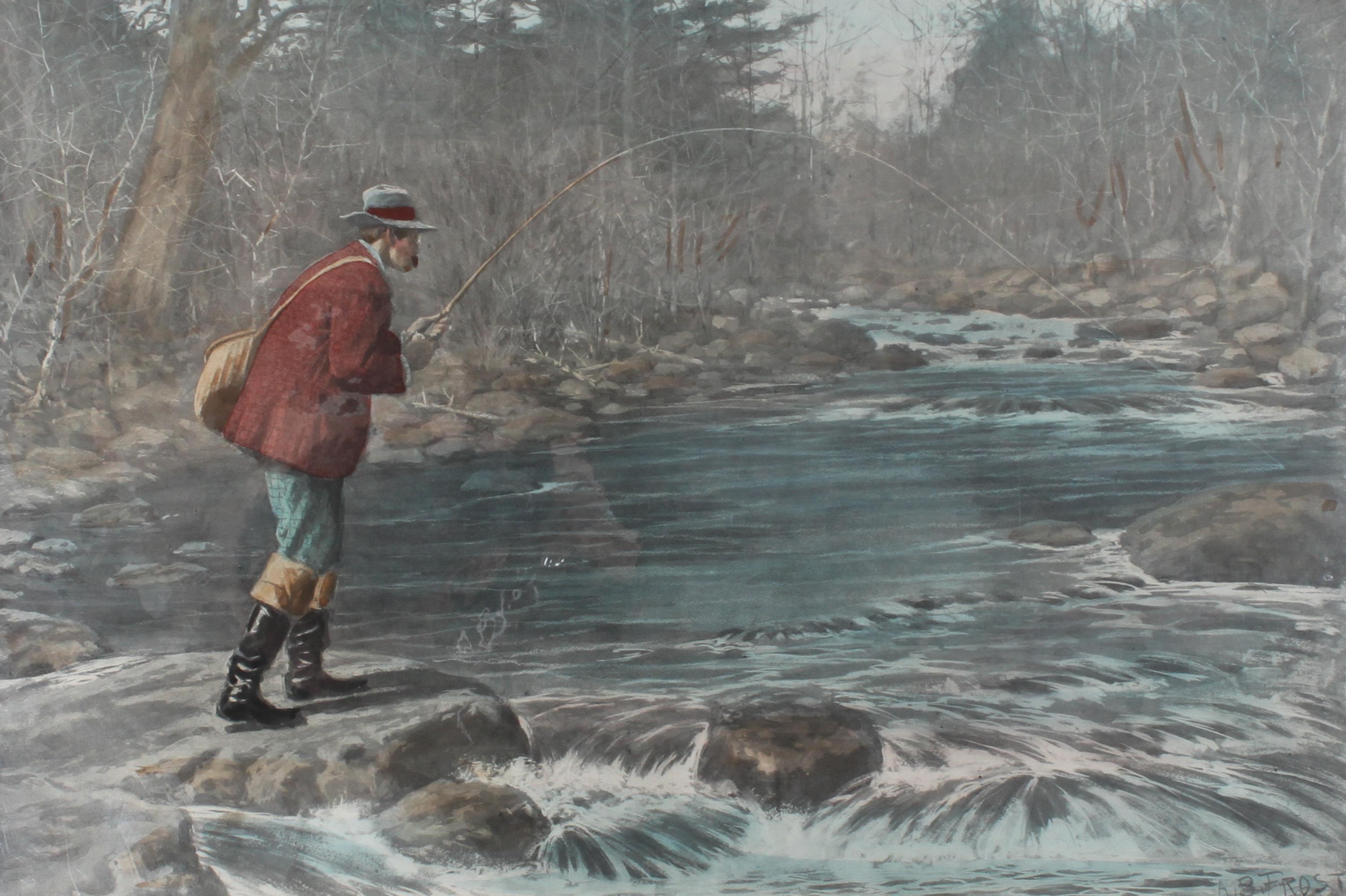 Six Hand Colored Fishing Prints Height 15 x width 10 inches (largest) — LATE 19TH/EARLY 20TH CENTURY