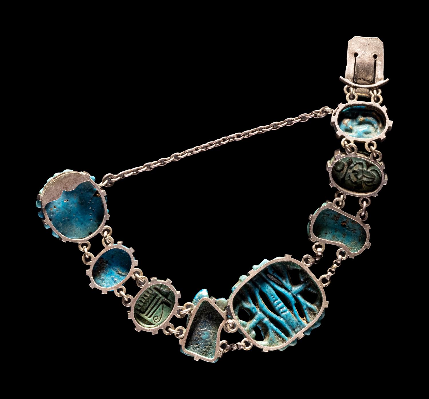 An Egyptian Faience Scarab Bracelet
