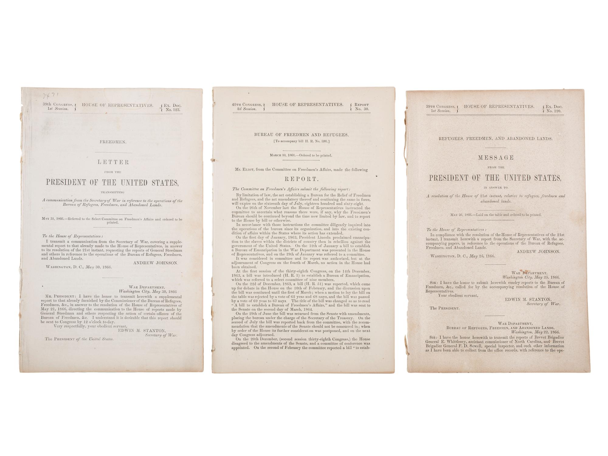 [RECONSTRUCTION - LABOR]. A group of documents and pamphlets related to Freedmen, especially labor issues including prison contract labor, comprising: