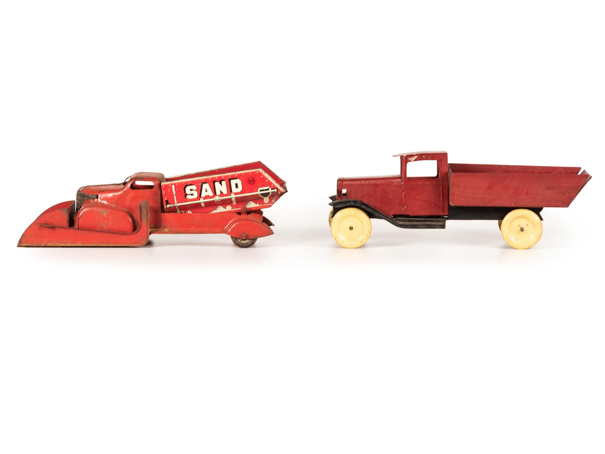 Five Tin and Pressed Steel Toy Trucks