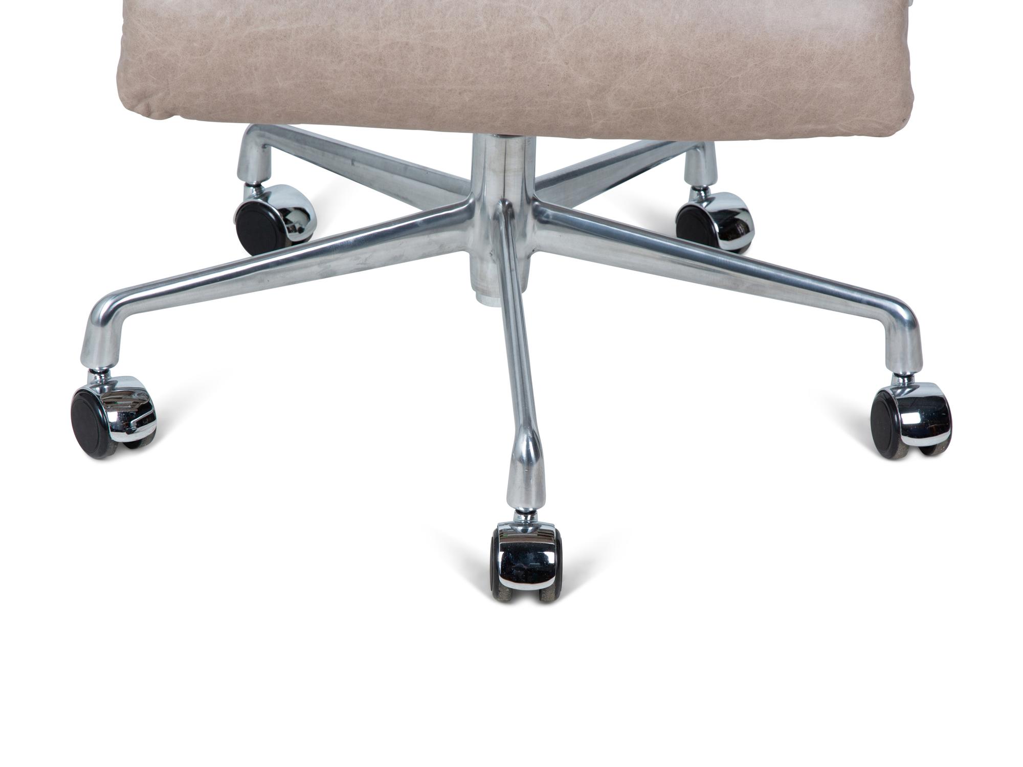 A Contemporary Chrome and Leather Swivel Desk Chair — 20TH CENTURY