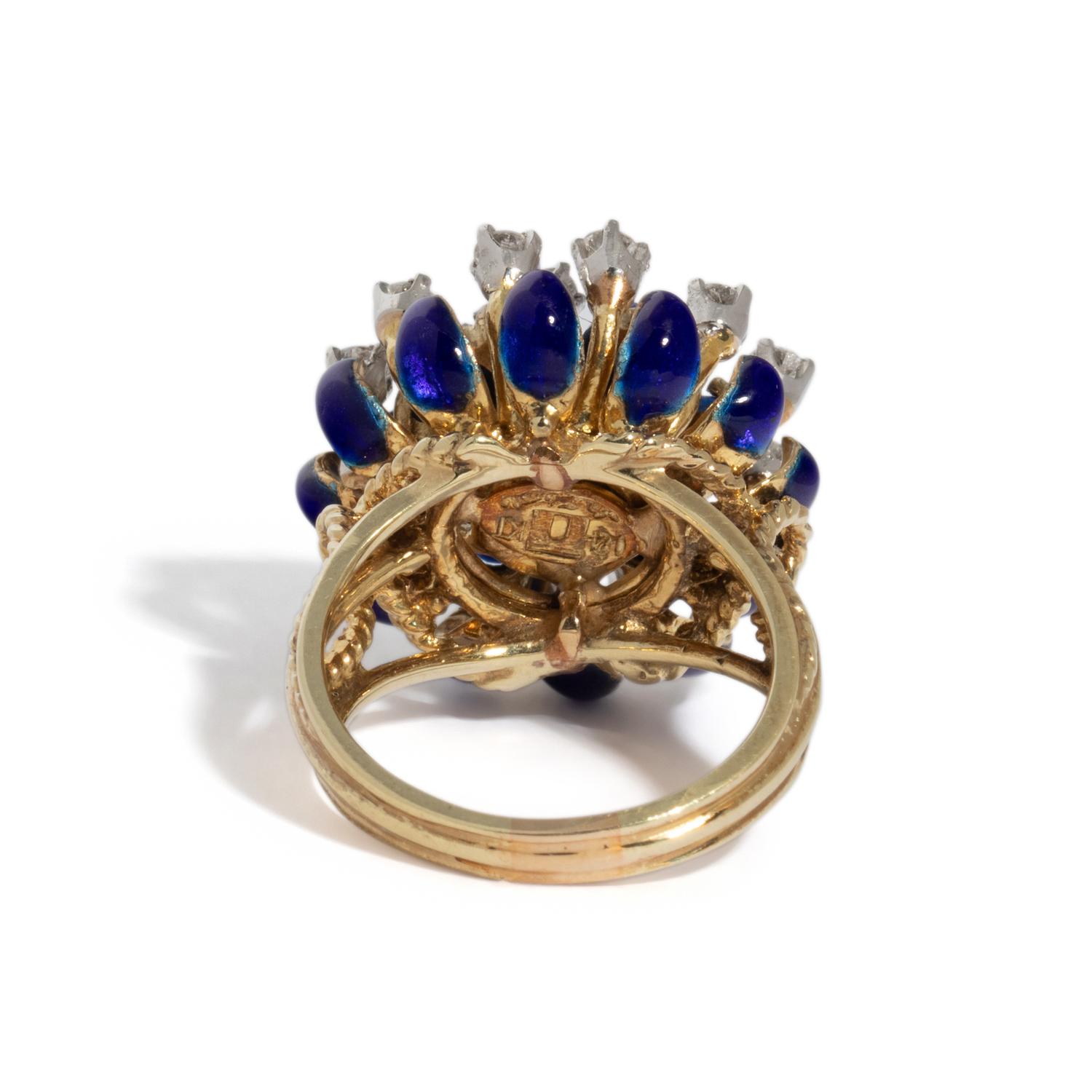 LA TRIOMPHE, LAPIS LAZULI, DIAMOND, AND BLUE ENAMEL RING