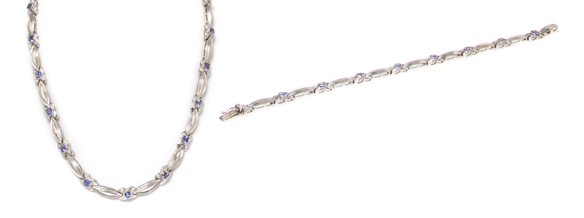 A 14 Karat White Gold, Tanzanite and Diamond Demi Parure, 24.60 dwts.