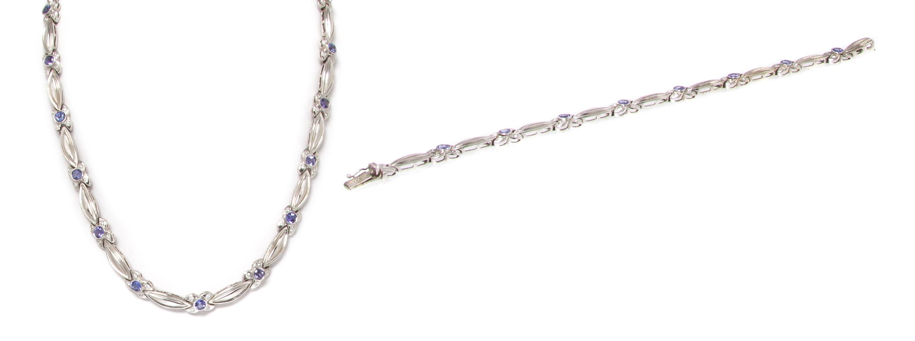A 14 Karat White Gold, Tanzanite and Diamond Demi Parure, 24.60 dwts.