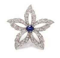 A Platinum, Sapphire, and Diamond Brooch, Lackritz, 7.30 dwts.