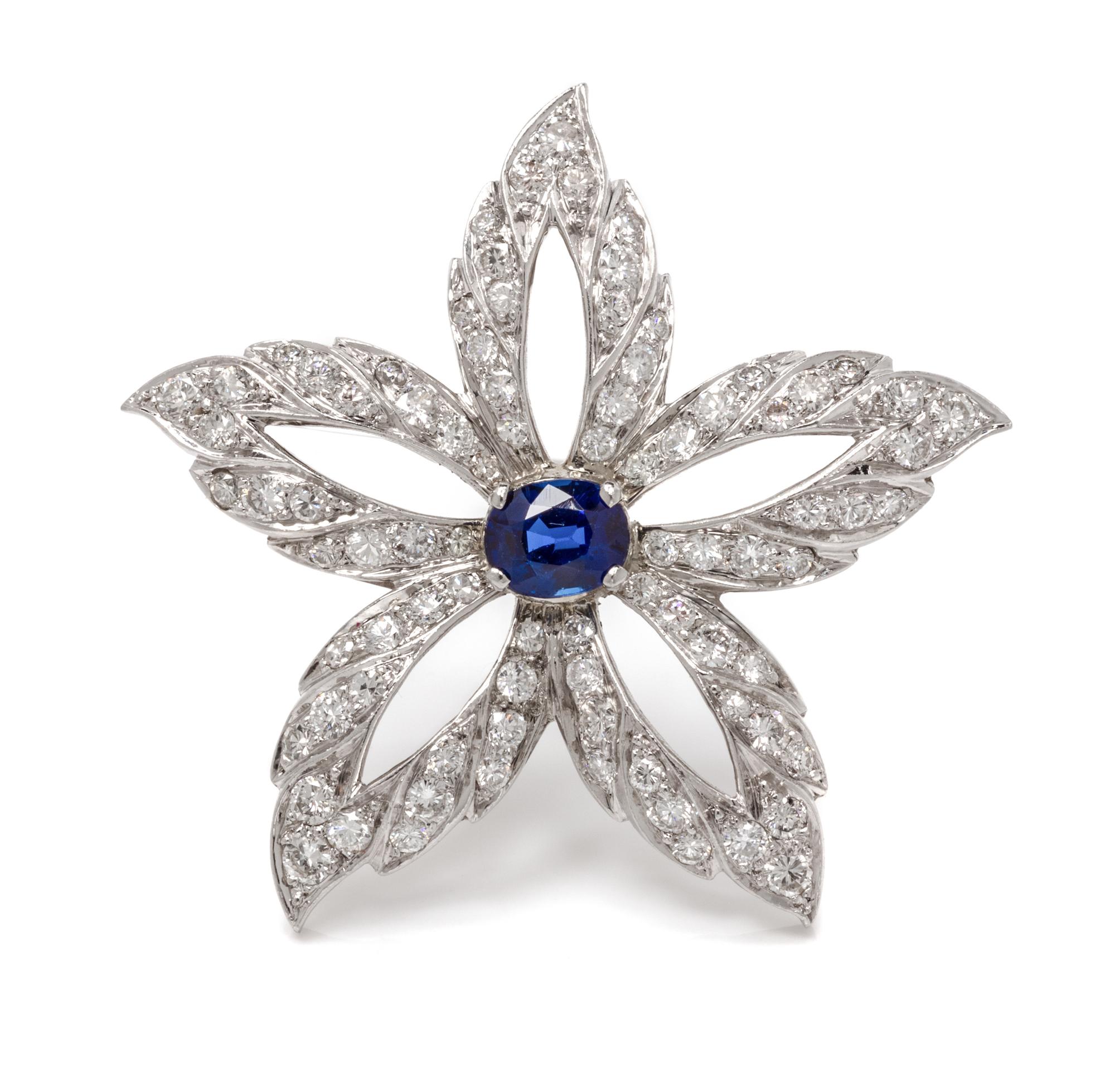 A Platinum, Sapphire, and Diamond Brooch, Lackritz, 7.30 dwts.