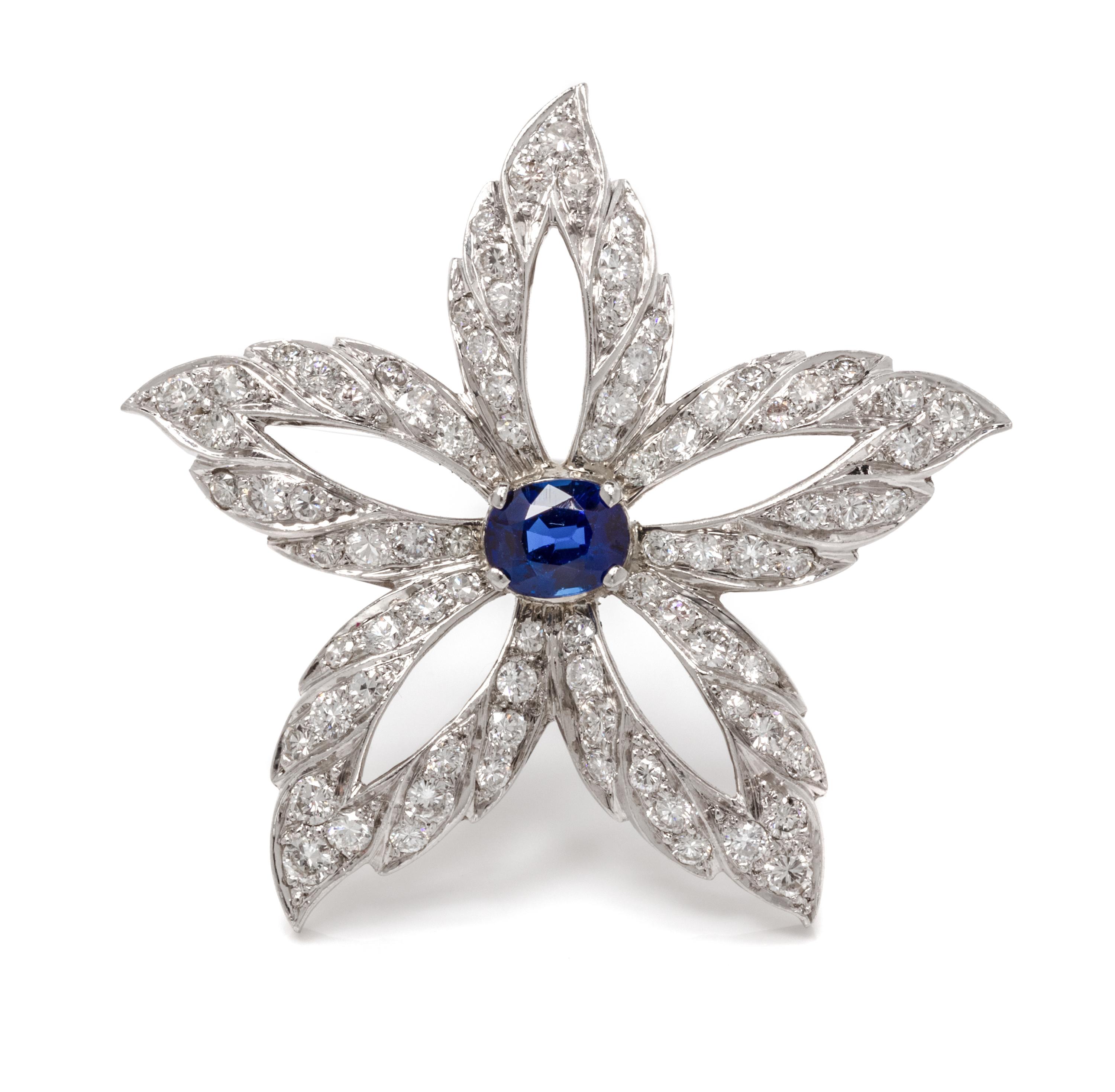 A Platinum, Sapphire, and Diamond Brooch, Lackritz, 7.30 dwts.