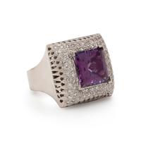AMETHYST, DIAMOND, AND WHITE GOLD RING