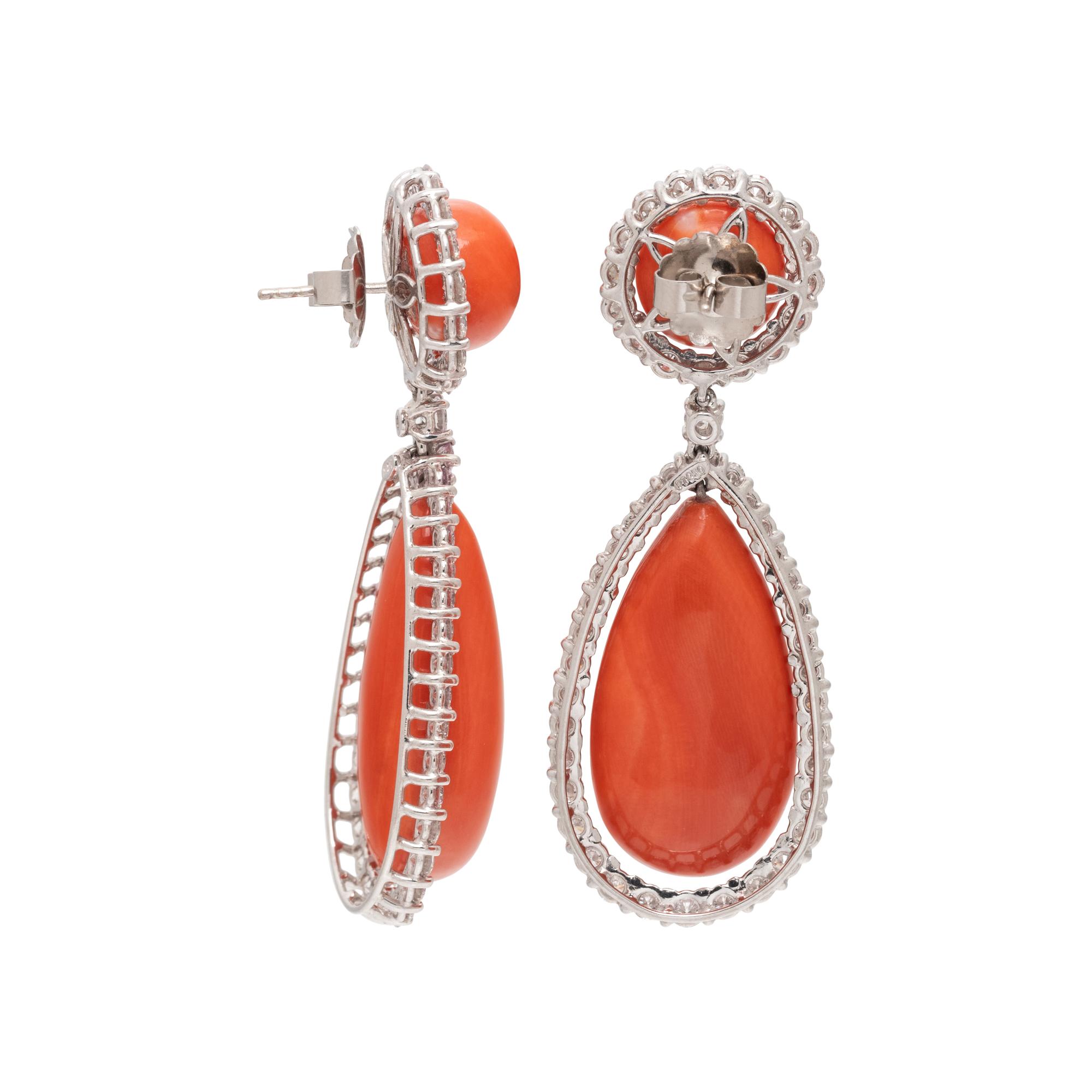 CORAL AND DIAMOND EARRINGS