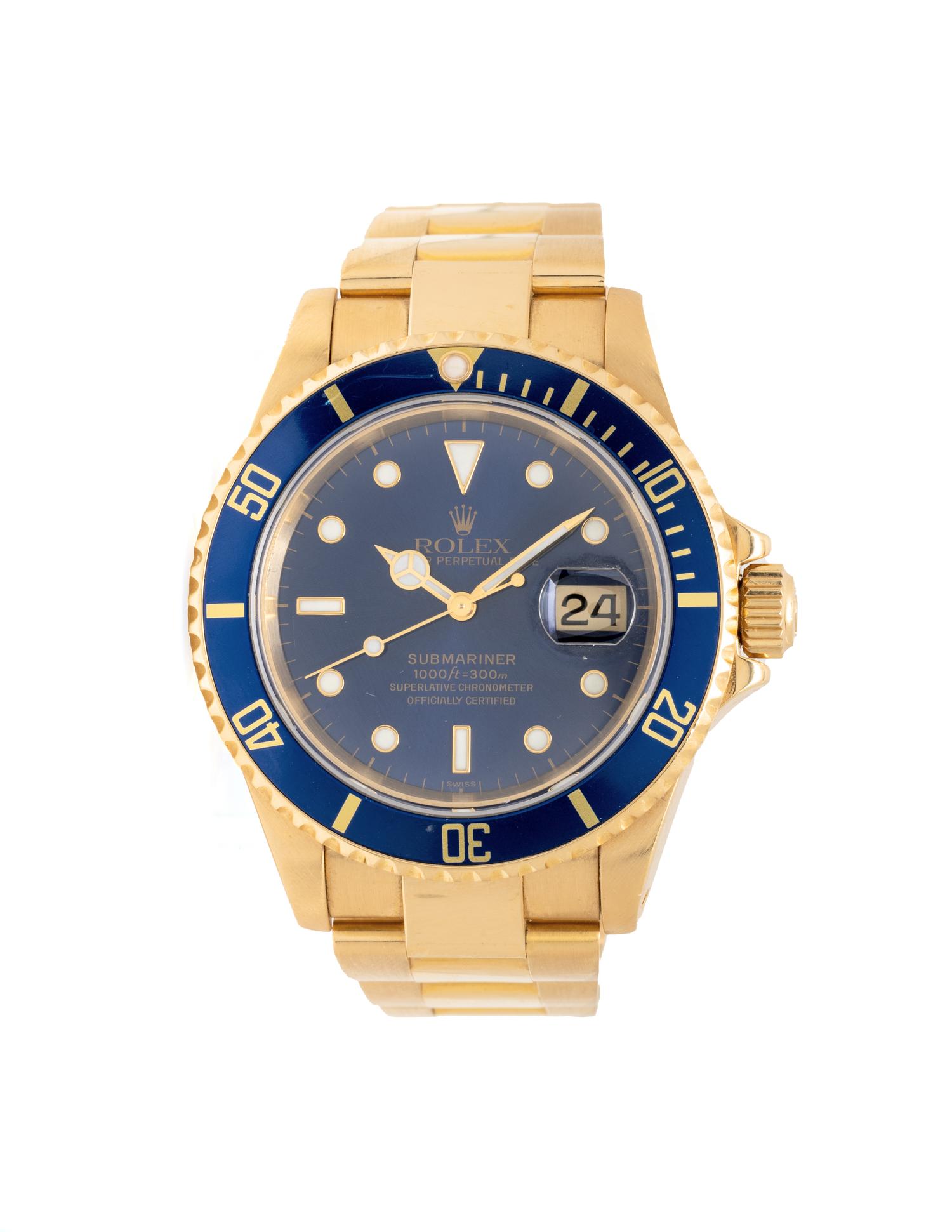 ROLEX, REF. 16618 18K YELLOW GOLD 'OYSTER PERPETUAL DATE SUBMARINER' WATCH