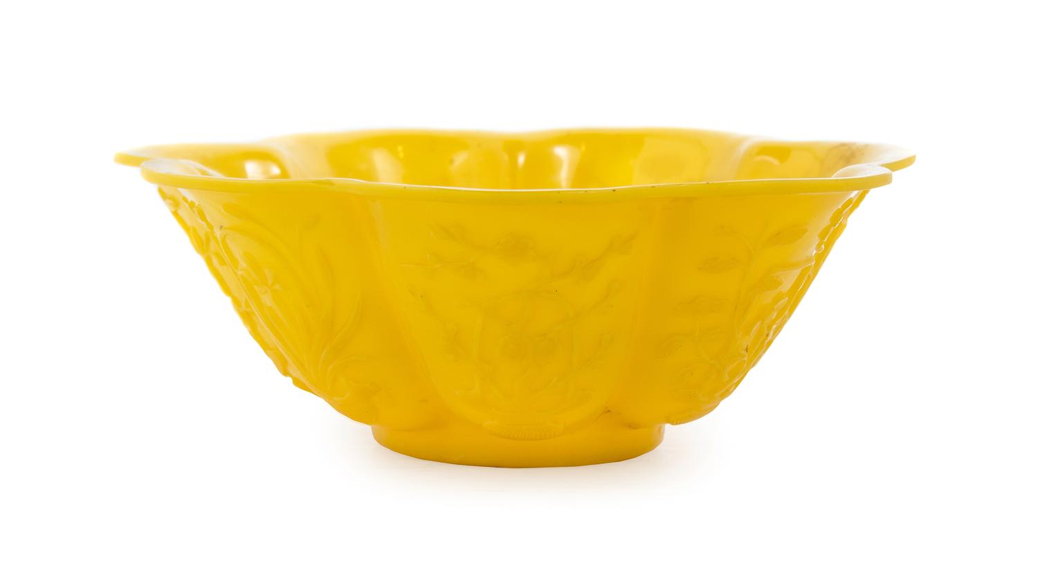 A Chinese Yellow Peking Glass Lobed Bowl 19TH CENTURY Diameter 9 3/4 inches. — 19TH CENTURY