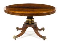A Regency Brass Banded Rosewood Center Table Height 28 x depth 51 1/2 inches. — FIRST QUARTER 19TH CENTURY