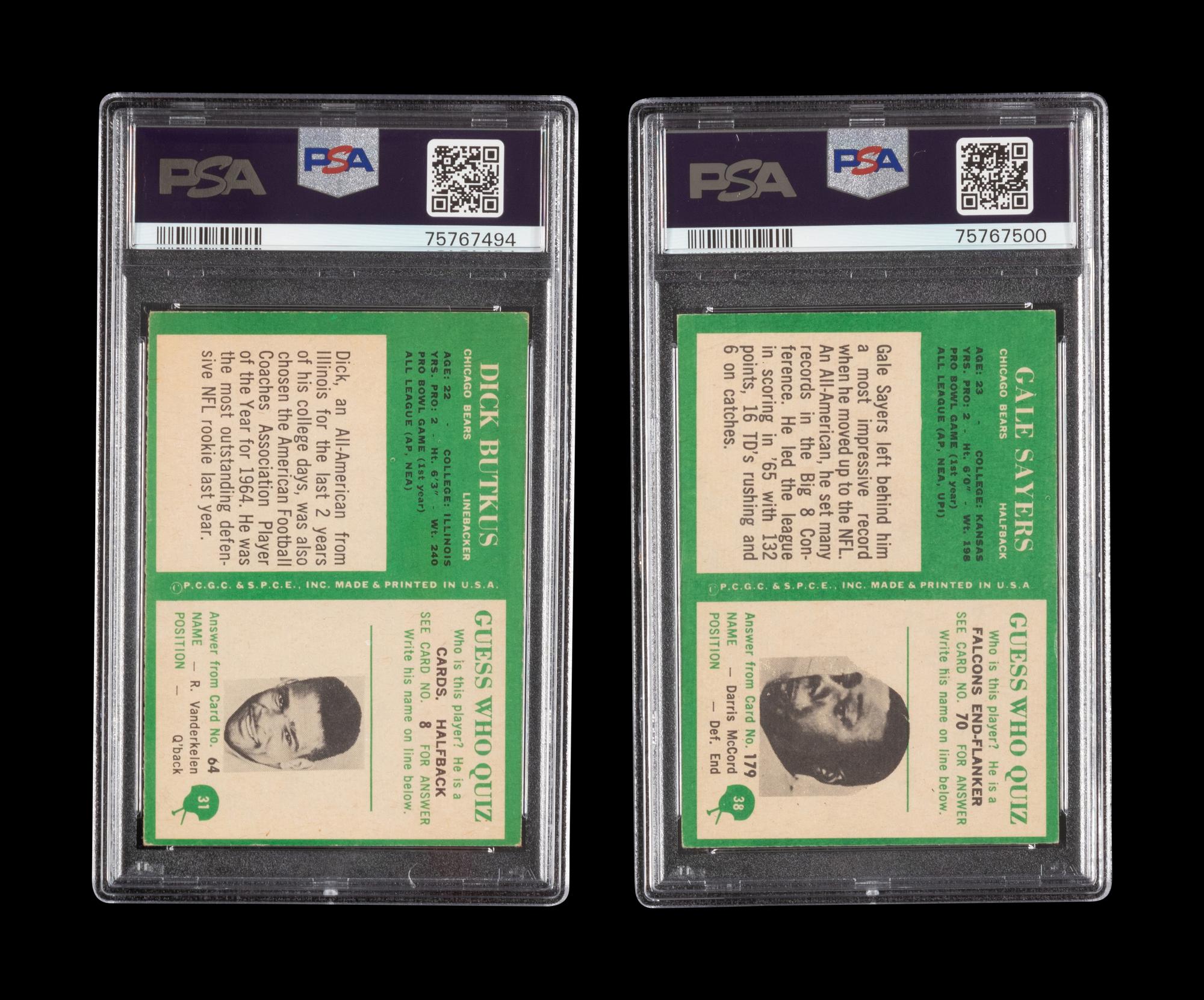 A Group of 1966 Philadelphia Dick Butkus and Gale Sayers PSA Graded Football Rookie Cards
