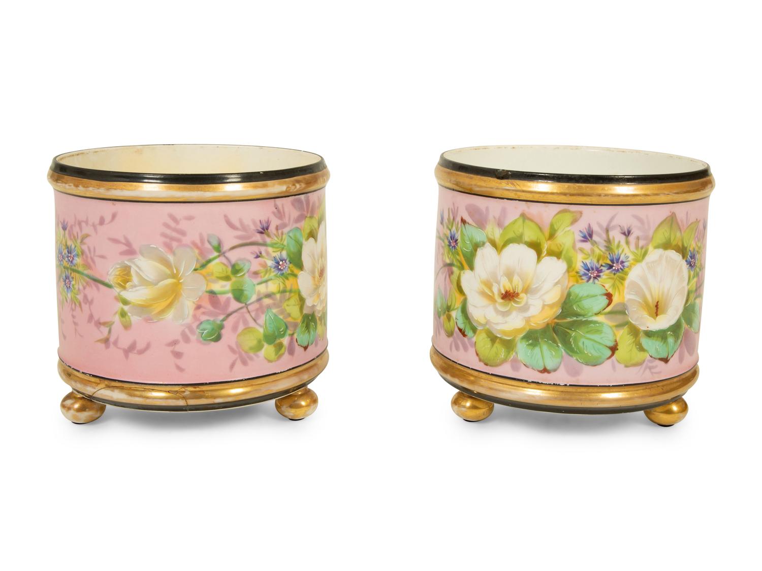 A Pair of French Porcelain Cache Pots — 19TH CENTURY