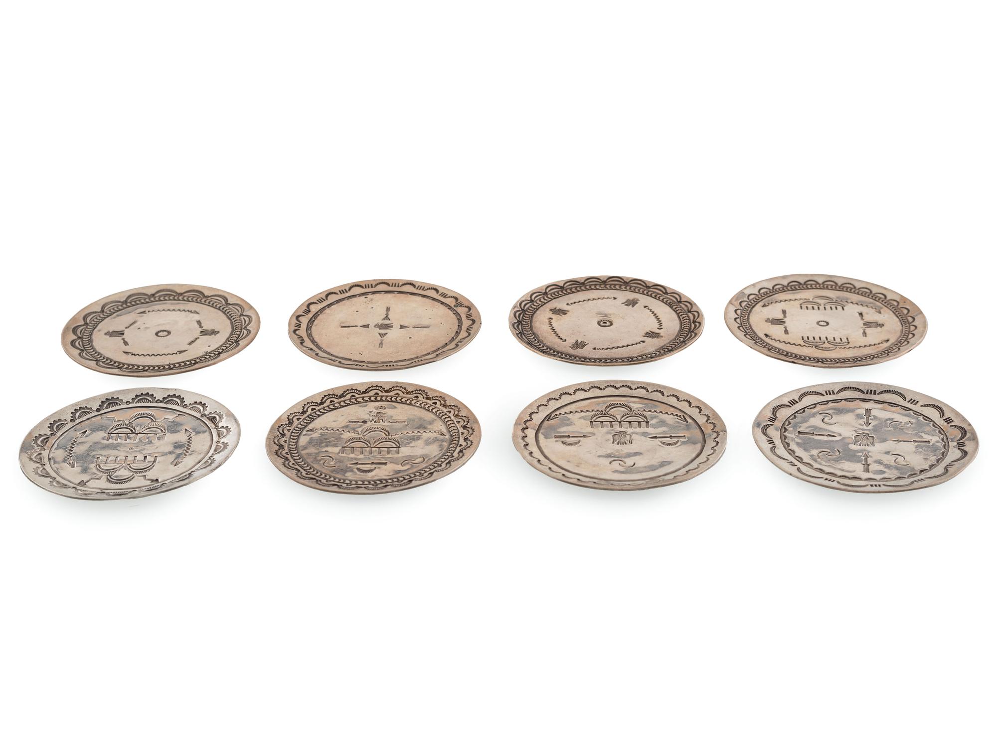 Group of Heavily Stamped Silver Coasters