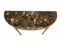 An Italian Painted and Parcel Gilt Demilune Console Table with Marble Top