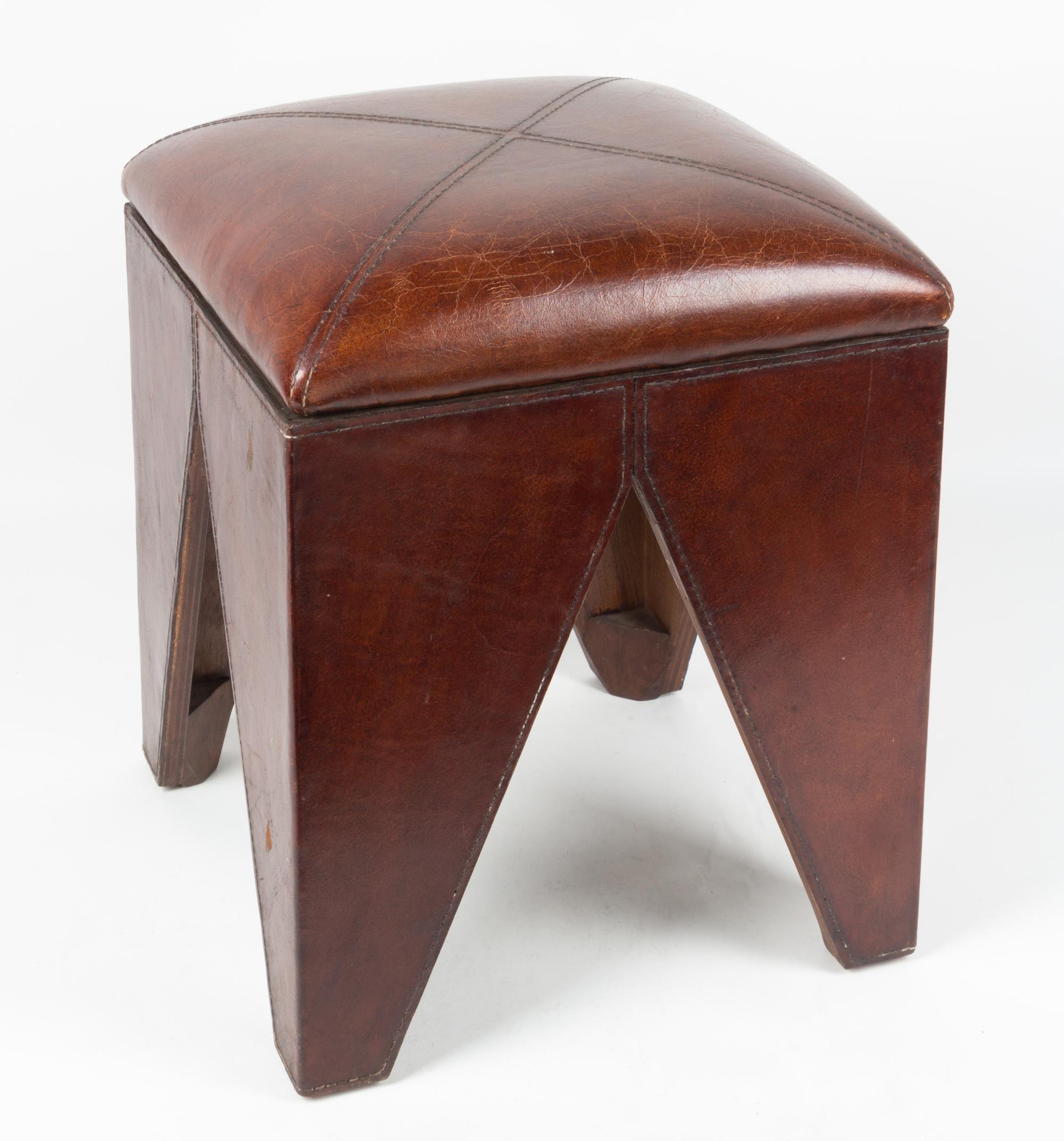 A Modern Leather Veneered Bench Height 19 1/2 inches.