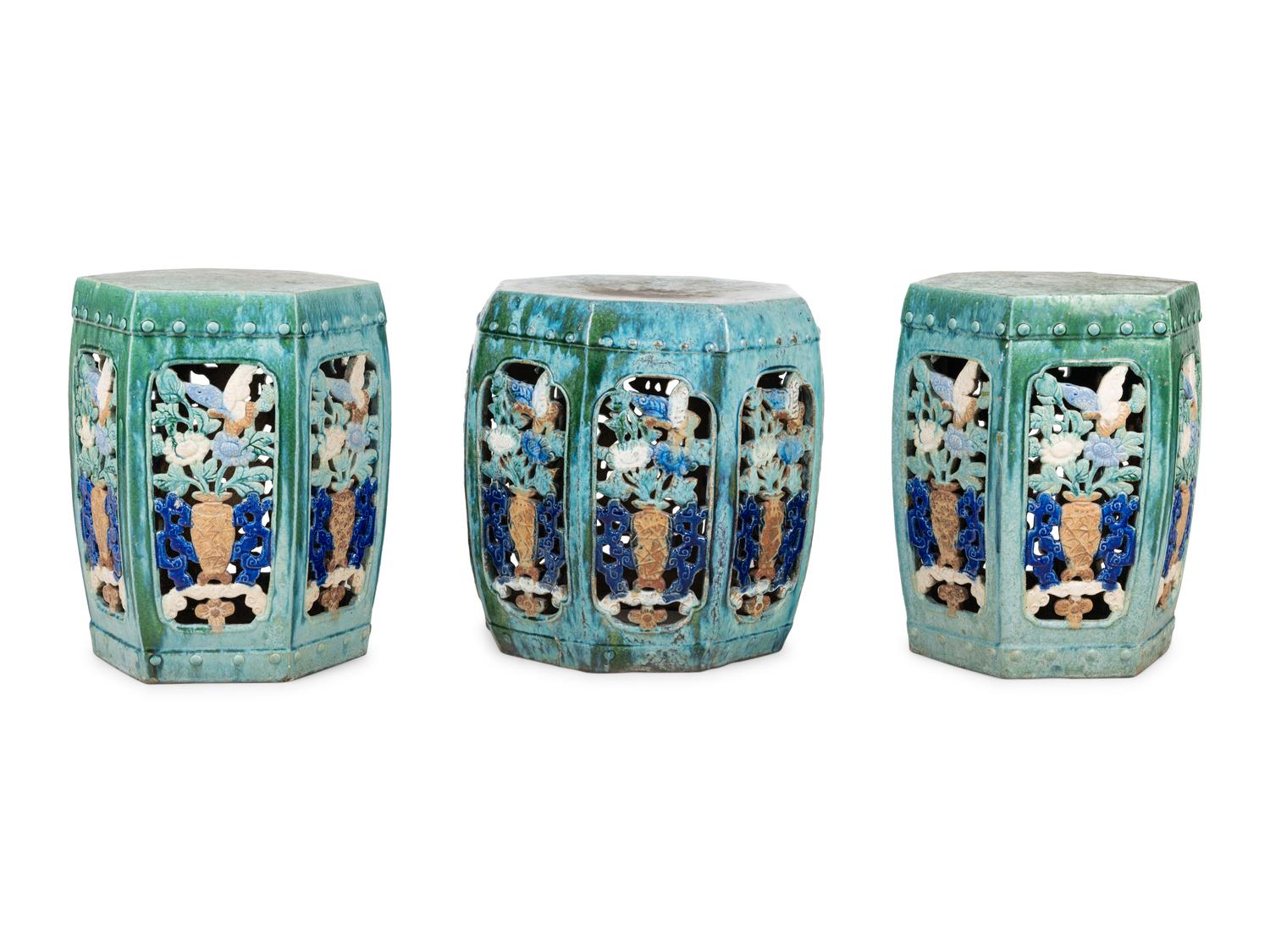 Three Chinese Glazed Porcelain Garden Seats