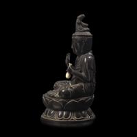 A Japanese Patinated Bronze Seated Bosatsu and Lotus Stand, with Signature of Watanabe Doi, Meiji Period