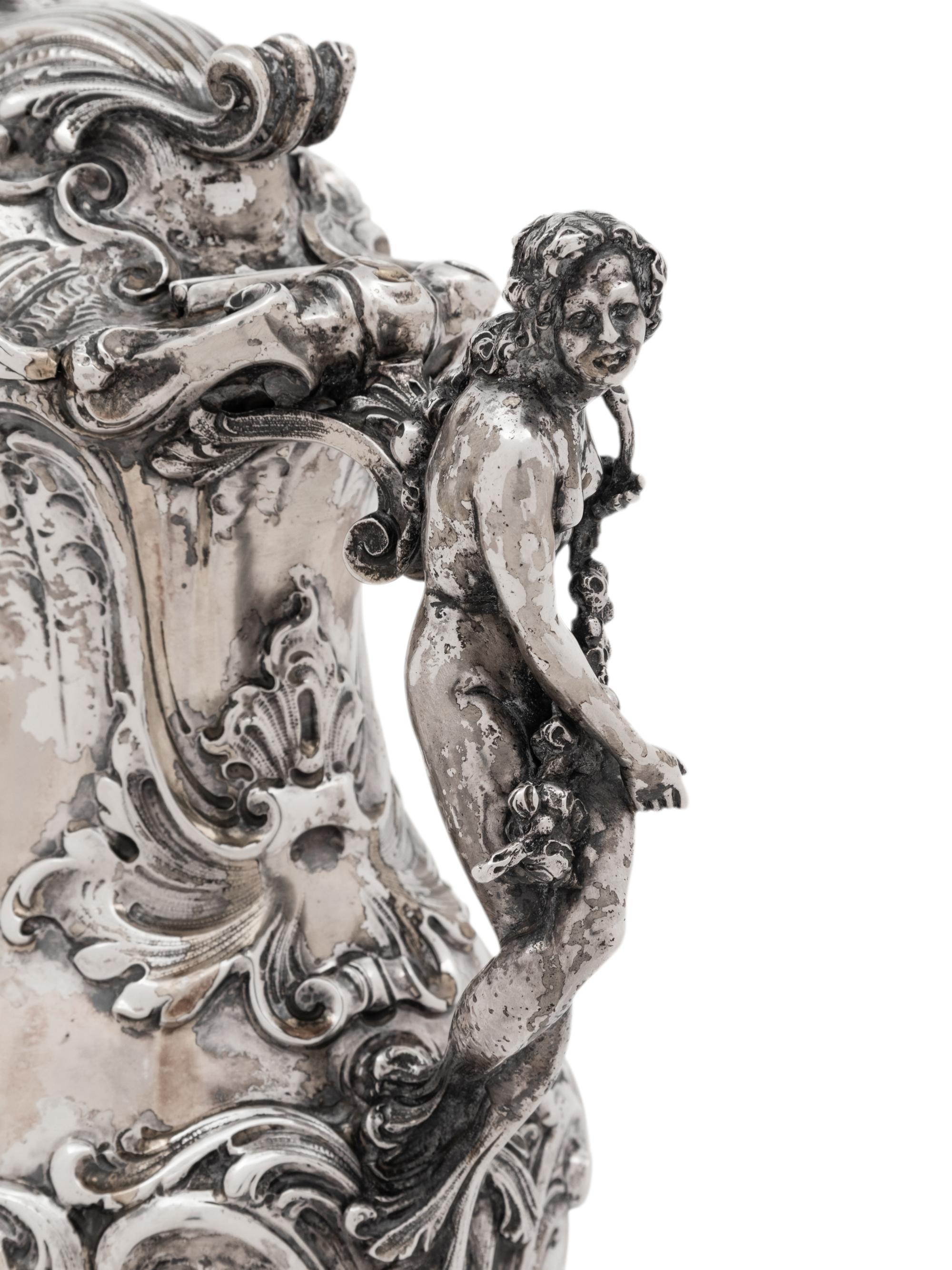 An Italian Art Nouveau Figural Water Pitcher with Tray