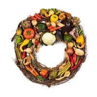 A Pair of Faux Fruit and Vegetable-Decorated Wreaths