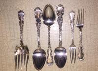 A Group of American Silver Flatware, Whiting Mfg. Co., New York, NY, Louis XV pattern, comprising: 6 salad forks 3 tablespoons 1 servin