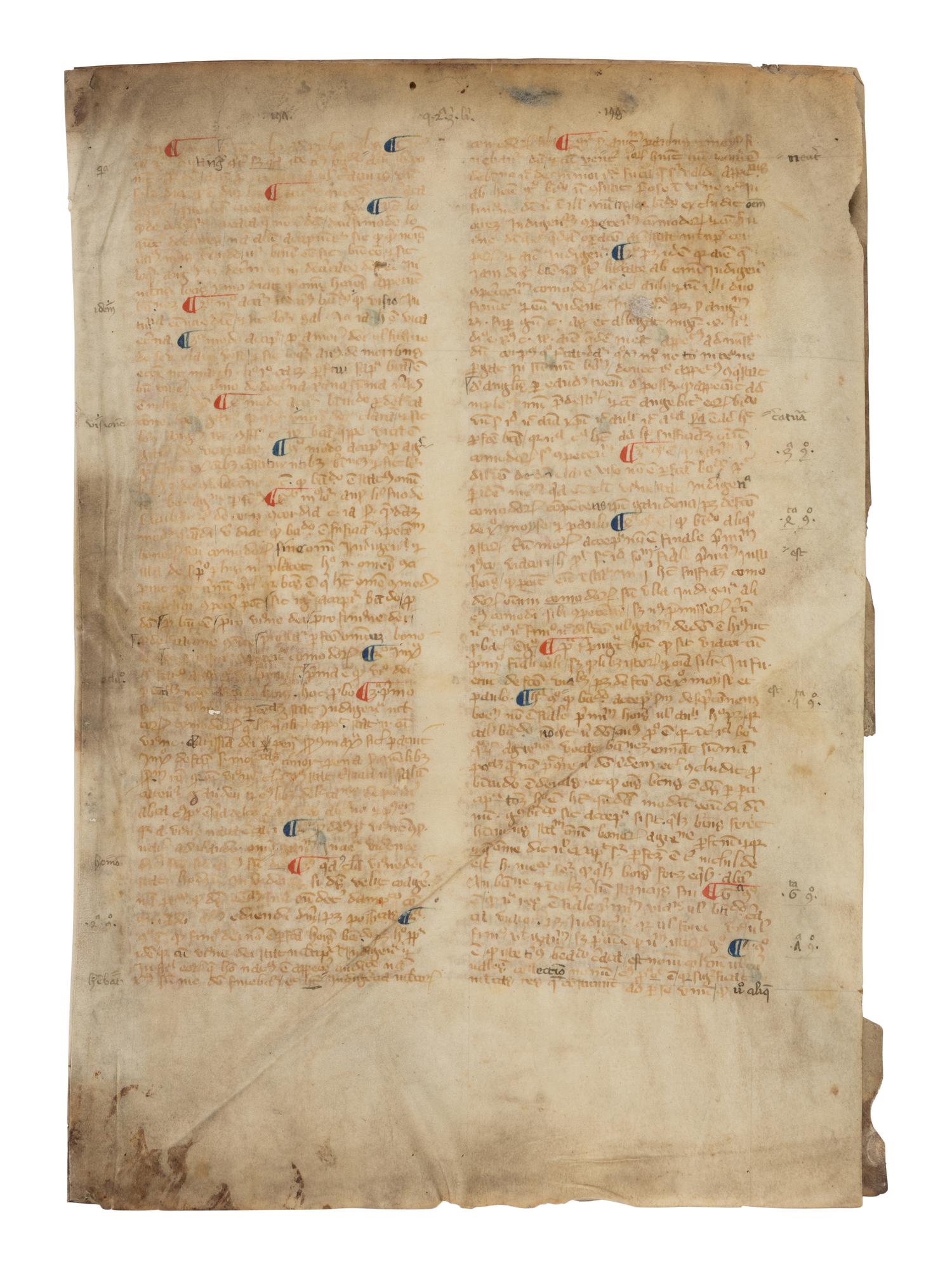 AN IMPORTANT UNIVERSITY TEXT ROBERT HOLCOT (1290-1349), Opus quaestionum super sententias (a commentary on the Sentences of Peter Lombard), in Latin, bifolium on vellum [France, Paris, c. 1350]