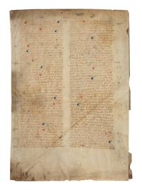AN IMPORTANT UNIVERSITY TEXT ROBERT HOLCOT (1290-1349), Opus quaestionum super sententias (a commentary on the Sentences of Peter Lombard), in Latin, bifolium on vellum [France, Paris, c. 1350]