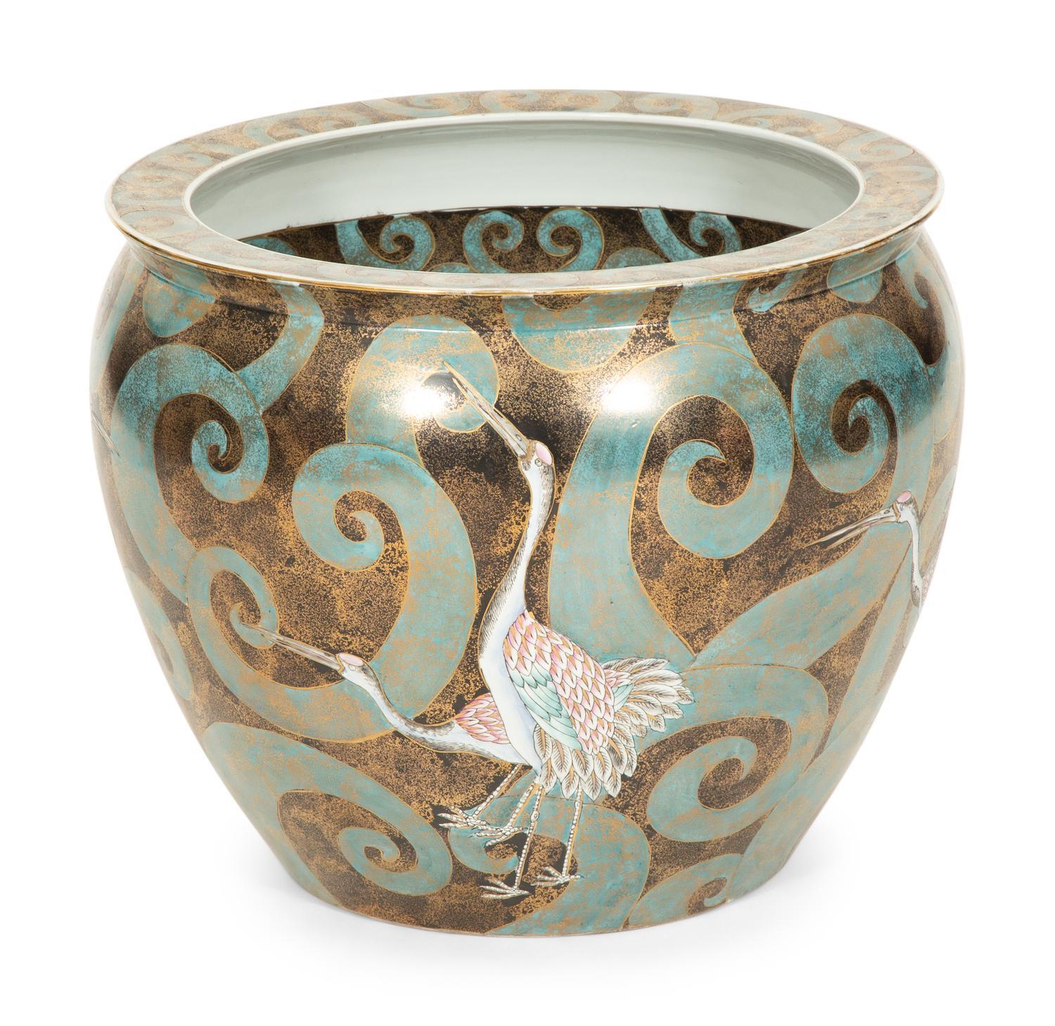 A Chinese Export Jardinière with Crane Decoration