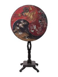 A Chinoiserie Decorated Lacquer and Mother-of-Pearl Tilt-Top Table