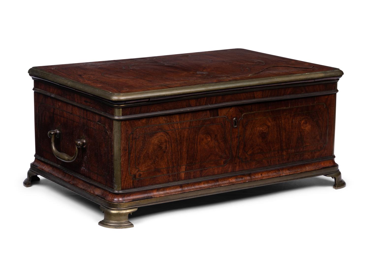 An English Brass Inlaid Walnut Document Box
