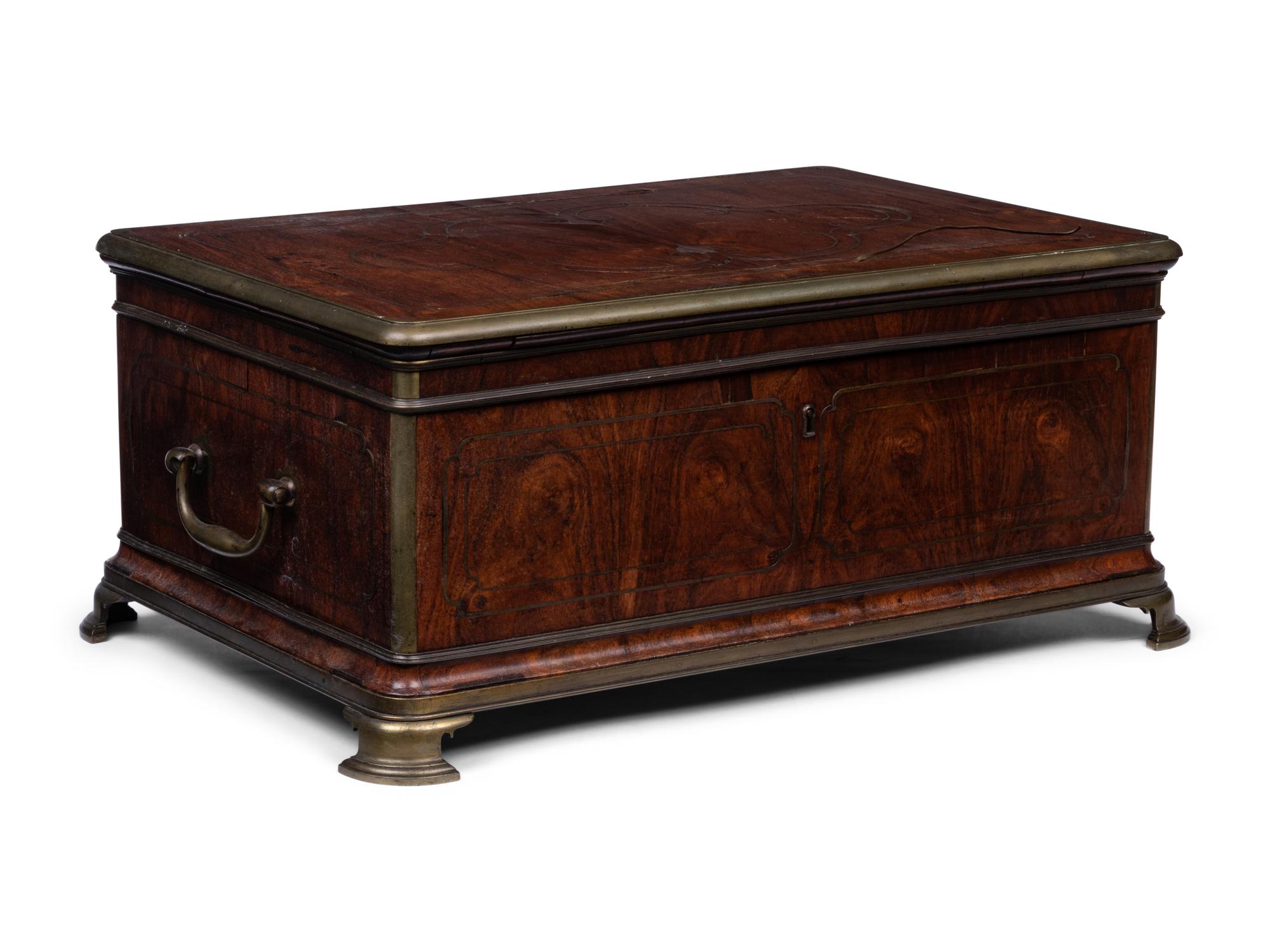 An English Brass Inlaid Walnut Document Box